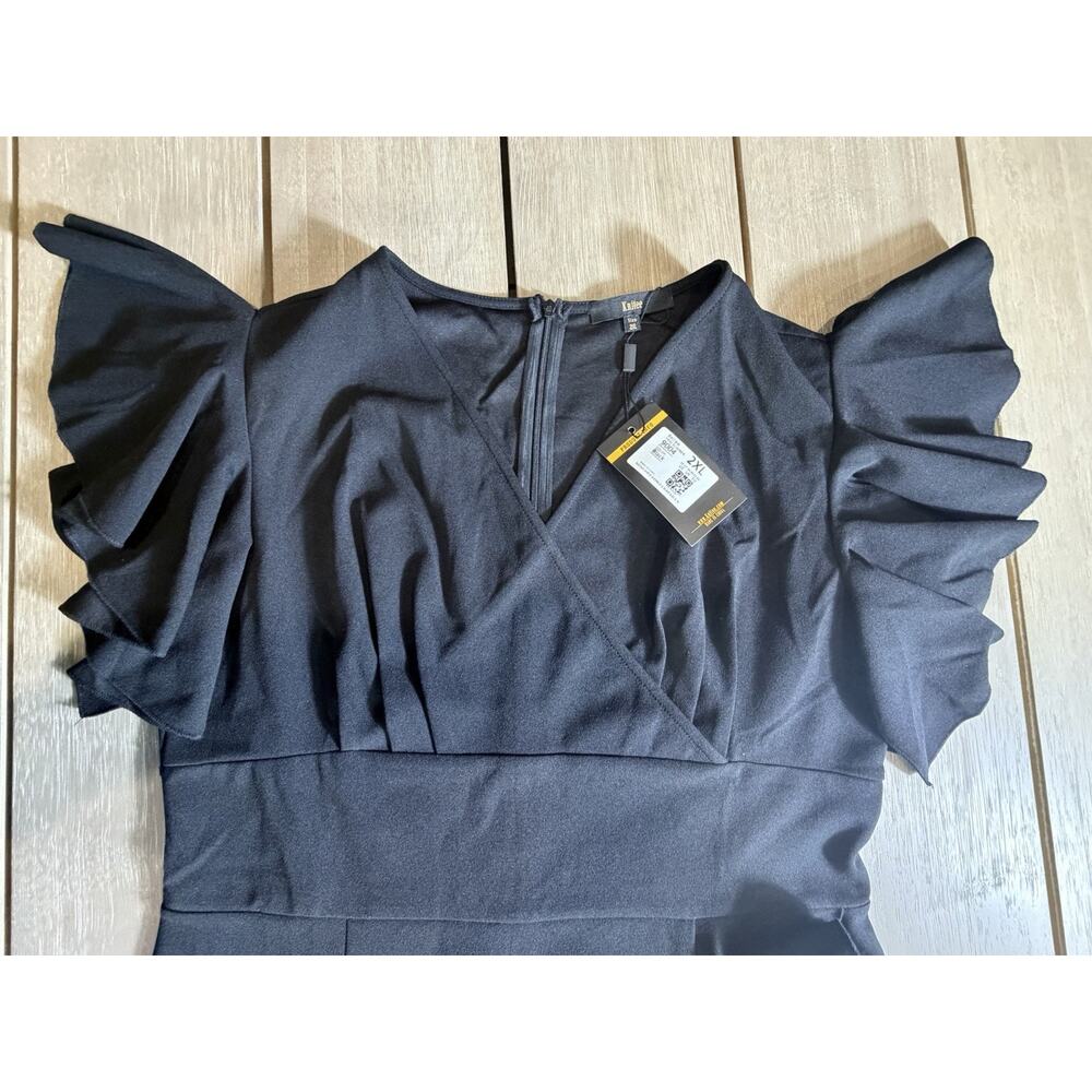 Knitee Women’s 2XL Black Deep V-neck Ruffle Sleeve Cocktail Party Pencil Dress‎ - Picture 5 of 14